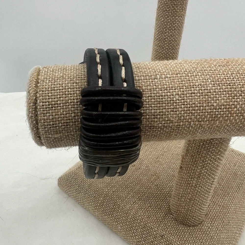 Black double stranded leather bracelet